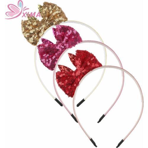 XIMA 1PC Retail Girls Sequin Hair Bow Hairband with Rabbit Ears Hairband for Women Hair Accessories