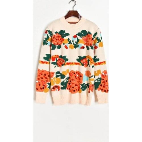 2020 Autumn Free Shipping Sweater Long Sleeve Crew Neck Sequins Kint Pullover Fashion Womens Clothes XIAOERMEI