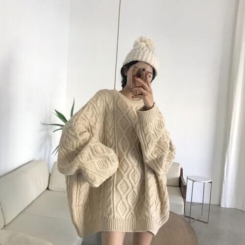 Winter Woman Sweater Knitting Pullovers Loose Thick Knitted Sweaters Warm Knitwear For Women Tops Pull Oversize Femme DD2453