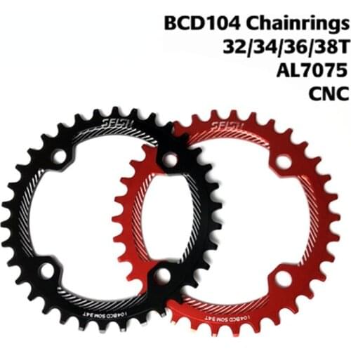 32/34/36/38T MTB Bicycle Chainring 104BCD Round Narrow Wide Chainring Mountain Bike Chainwheel Crankset Tooth Plate Parts