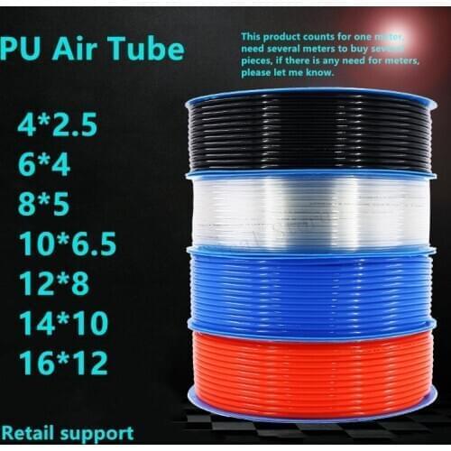 10m pneumatic hose pu pipe 4 * 2.5 mm 6 * 4 mm 8 * 5 mm 10 * 6.5 mm 12 * 8 14 * 10 mm 16 * 12 mm air tube compressor hose