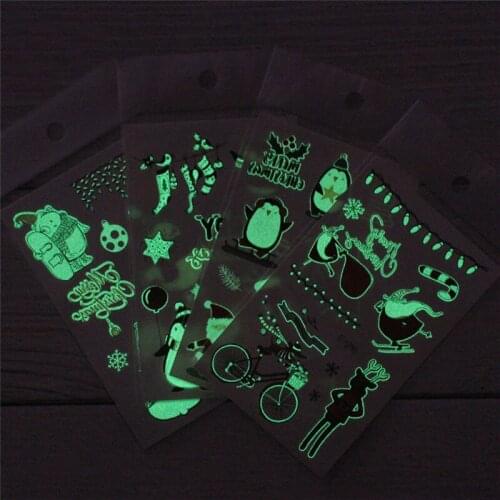 2pcs Christmas Luminous Cute Cartoon Fake Tattoo Sticker Glowing in Dark Waterproof Body Temporary Tattoo Sticker
