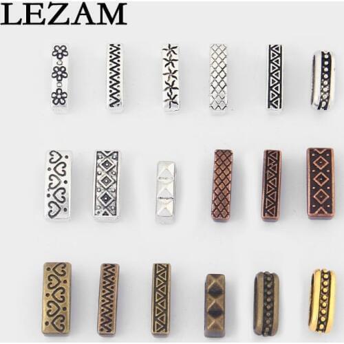 20pcs Antique /Bronze/Copper/Gold Charms Flat Slider Beads Spacer For 10*2mm Flat Leather Cord Jewelry Accessories Bijoux
