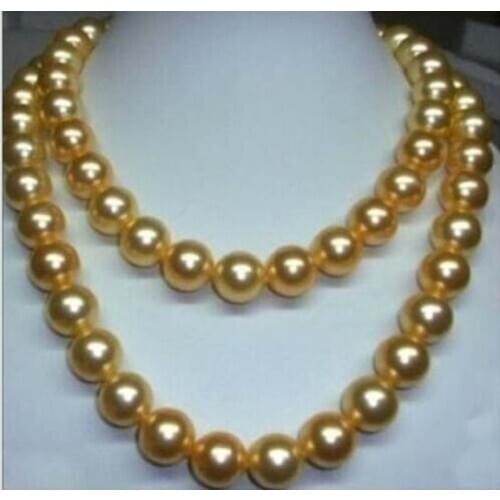 35" Natural pearl 10-11 mm south sea golden pearl necklace 14K Gold Clasp