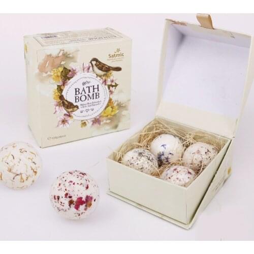 4 pcs Organic Bath Bombs Bubble Bath Salts Ball With Dried Follower Essential Oil Handmade SPA Stress Relief Exfoliating gift