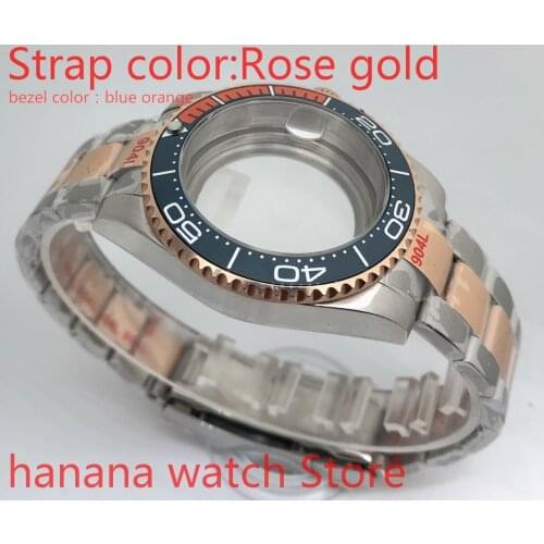 Transparent cover 904L stainless steel rose gold strap bracelet with 40mm sapphire glass ETA NH36 MH35 case, orange blue bezel