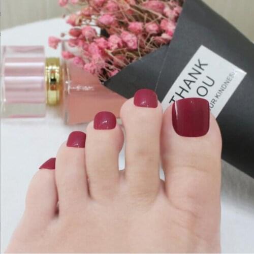 Ladies must fashion candy color 24pcs toe nails short round head red brown TP06