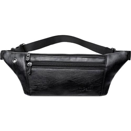 Men PU Leather Belt Bum Waist Phone Pouch Fanny Pack Crossbody Shoulder Sport Zip Bag