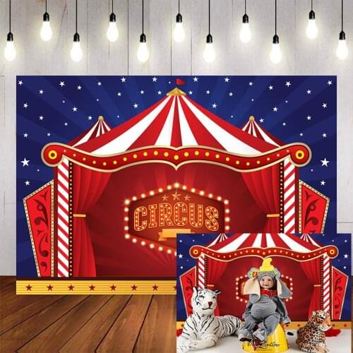 Photography Backdrops Circus Red Tent Star Blue Sky Child Birthday Party Decor Photocall Backdrop Photo Studio
