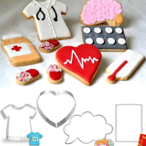 4pcs patisserie reposteria Doctor Brain Heart Stainless Steel Cookie Cutter Sugar Fondant Cake Decor Tools Biscuit Pastry Mould
