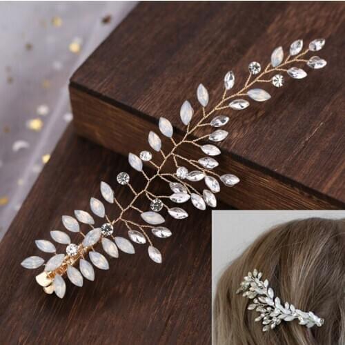 Handmade Delicate Women Headpiece Gold Crystal Bridal Hair Vine Crown Handmade Wedding Prom Party Hair Clip Accessories