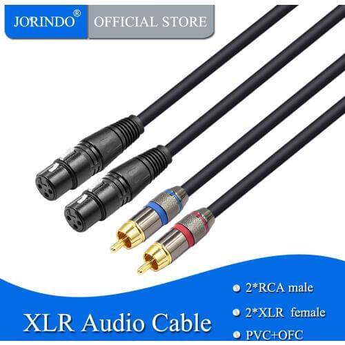 JORINDO 1.5M/4.9FT Dual XLR to dual RCA Audio Cable,2 XLR 3 hole female to 2 RCA male Microphone amplifier cable