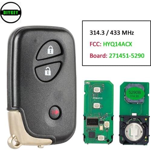 DIYKEY for Lexus CT200h RX350 RX450h 314.3 / 433 MHz 3 Button Smart Keyless Remote Key Fob Board: 271451-5290 HYQ14ACX