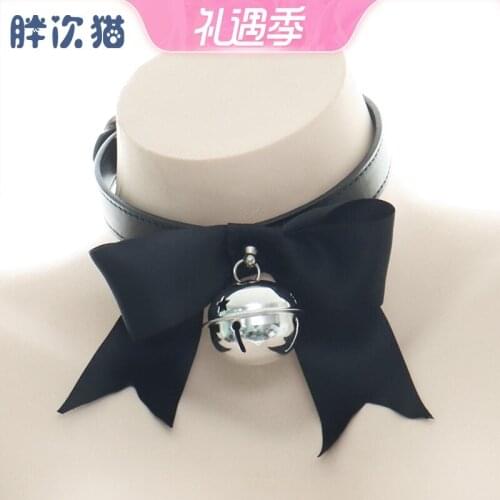 JapanCute Maid bell Bowknot Metal Drag Chain PU Neck Ring Collar Cosplay Gothic Punk Harajuku Lolita Choker Necklace Accessories