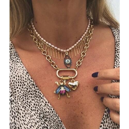 Creative Accessories Trendy Chain Lock Hook Popular Spiral Clasps Fashion Hand Made Necklace heart charms pendant Carabiner