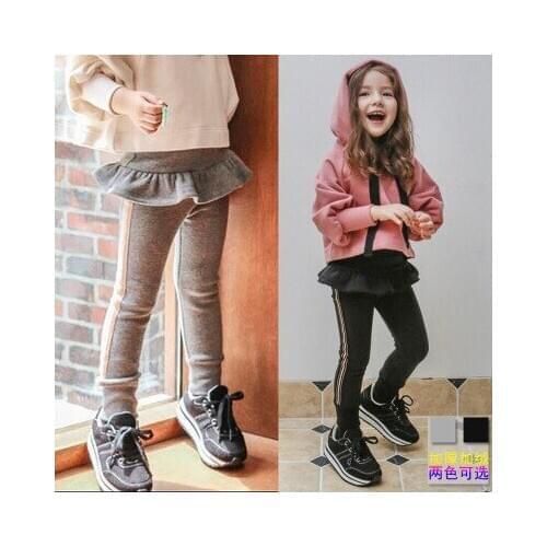 2021 Spring Autumn and Winter New Korean Girls Plus Velvet Leggings Stretch Side Stripes Slim Fit Outerwear Sports Skirt Pants