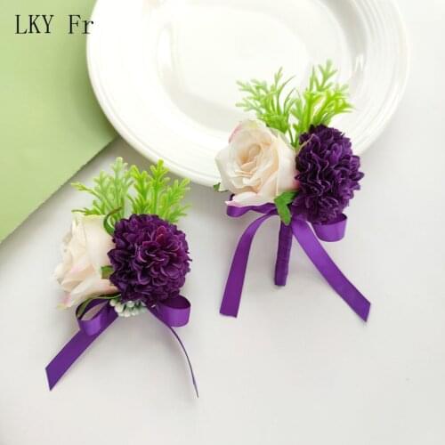 LKY Fr Boutonniere Pins Corsage Wedding Bridesmaid Bracelet Brooch Flowers Suit Lapel Boutonniere for Groom Marriage Accessories