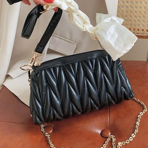 Small Chain Womens Black Bag Pure Color Flap Crossbody Bags 2021 Luxury Pu Leather Female Shoulder Bags Silk Scarf Handbags Sac