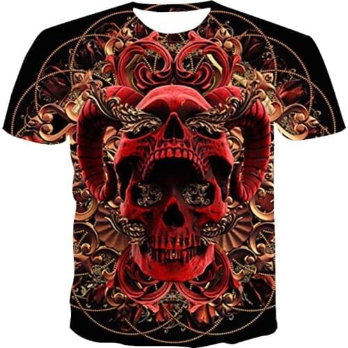 Summer Mens 3D Printed Round Neck Short Sleeve Couple Horror Skull Head Scare Top T-Shirt