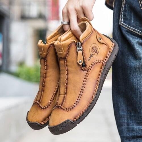 Mens Ankle Boots Handmade Leather Mens Western Boots Classic Fashion Mens Motorcycle Boots Outdoor Mens Work Shoes Size 48