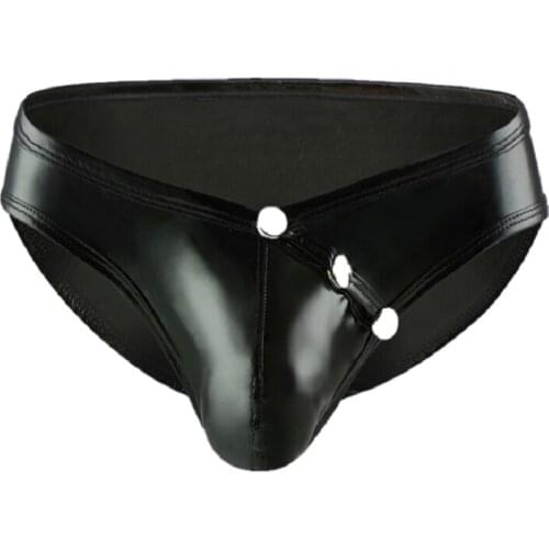 Mens Sexy Open Crotch Leather Short Pants For Sex Male Latex Shaping Brief Crotchless Hot Porn Bulge Pouch Sexy Bottom Underwear