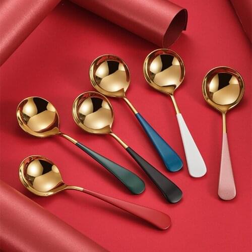 2pcs Stainless Steel Dinnerware Set Spoon Tea Spoon Dessert Coffee Ice Cream Spoons Kitchen Accessories Bar Tools New Soup Spoon