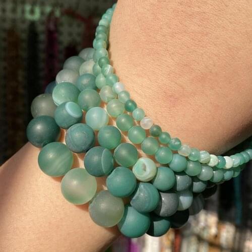 Natural Matte Green Striped Agates Stone Beads Round Dull Polished Beads For Jewelry Making Diy Bracelet Charm 4 6 8 10 12mm 15