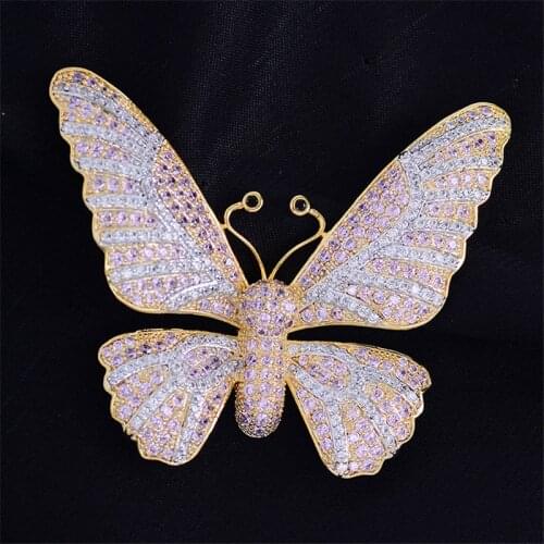 OKILY Delicate Pink Zircon Butterfly Pin and Brooches for Women Autumn Coat Accessoies Fashion Insect Christmas Gift Jewelry