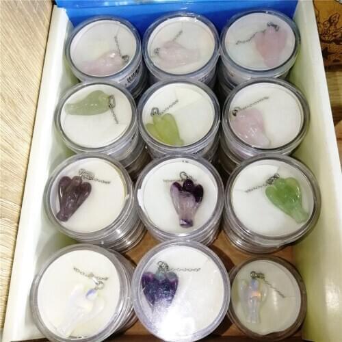 Wholesale Ore Set Ornament Natural Stone Craft Crystal Angel Healing Natural Crystal pendant necklace ,rose fluorite angel gift