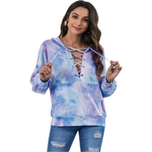 Autumn 2021 Fashion Temperament Commuter Hoodies Women/Girl Tie-Dye Print Bandage Long Sleeve Casual Loose Hooded Sweatshirts