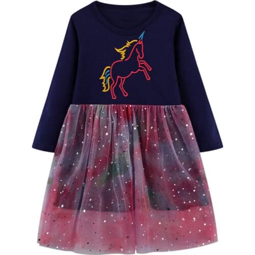 Little Girl Autumn Dress Long Sleeve Birthday Party Dress for Girls Princess Costume Unicorn Dress kids Girls Casual Wear 2-7Y