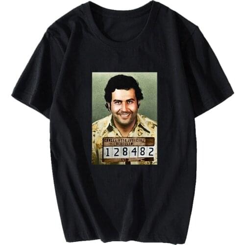 PABLO ESCOBAR Gun T Shirt Mens High Quality Aesthetic Cotton Cool Vintage T-shirt Harajuku Streetwear Camisetas Hombre
