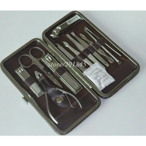 12pcs/set)x2 Portable Nail Pedicure/Manicure Set with Mini Finger toe Nail Cutter Clipper Dark Lightning Grain Leather Case