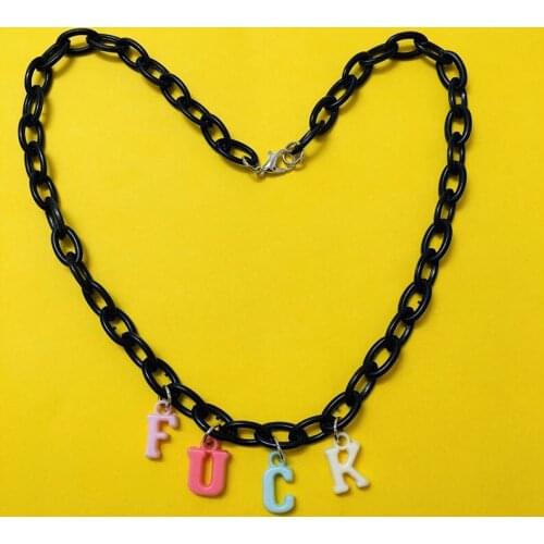 Rainbow colorful Acrylic chain letter necklace for egirl harajuku cute black y2k jewery 2000s angel witch punk hip-hop jewelry