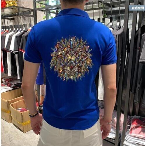 Summer new men polo shirt high quality mens cotton short-sleeved Rhinestones casual business polo shirt M-4XL Hot drill