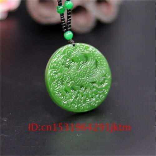 Lucky Chinese for Phoenix Pendant Fashion Necklace Jewelry Hand Jade Jadeite Men Natural Green Carved Women Gifts Charm Amulet