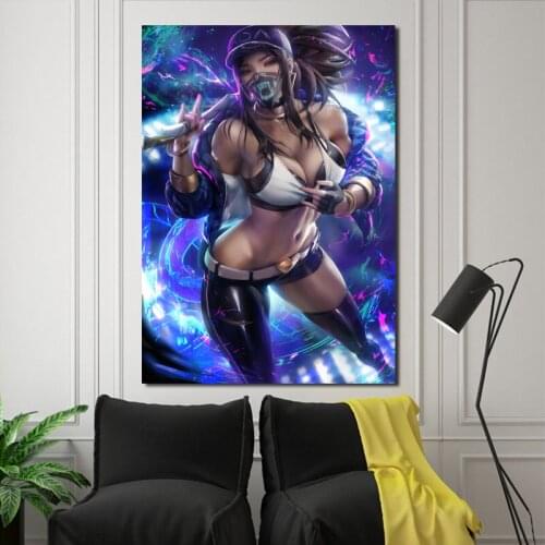 Game Girl DJ Akali Sexy Anime Wallpaper Art Canvas Poster Painting Oil Wall Picture Print Home Bedroom Decoration Framework HD