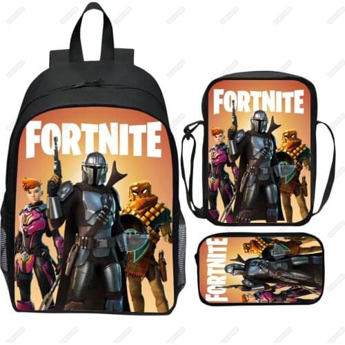FORNITE School Bags Black 3D Print Backpacks For Teenagers Boys Girls 3PCS Set Book Bag 16Inch Rucksuck Balso