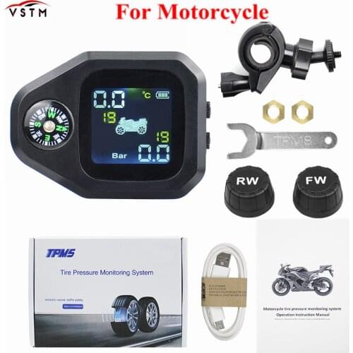 Hot USB Solar Charging Motorcycle TPMS Motor Tire Pressure Tyre Temperature Monitoring Alarm System with 2 External Sensors