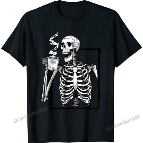 Skeleton Drinking Coffee Lover Funny Halloween Skull T-Shirt Custom Tops & Tees Cotton Boy T Shirt Custom Classic