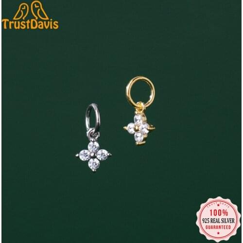 TrustDavis Real S925 Sterling Silver Fashion Geometric CZ Charms Pendant For Bracelet or Necklace DIY Accessories Jewelry HY303