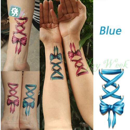 Waterproof Temporary Tattoo Sticker 3D blue bow-knot tatto stickers flash tatoo fake tattoos for girl women