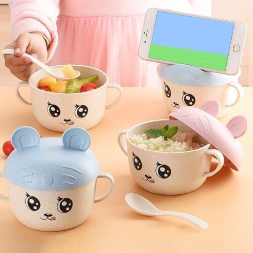 Auxiliary Food Tool Baby Tableware Infant Feeding Bowl Heat Insulation Wheat Straw/Plastic Cartoon Pattern