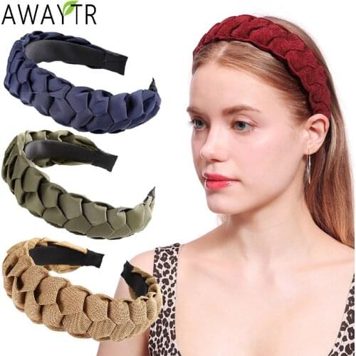 AWAYTR Bohemia Braid Hairband Women Satin Fabric Knotted Headband Vintage Twist Turban Wide Hair Band Hair Girls Accessories