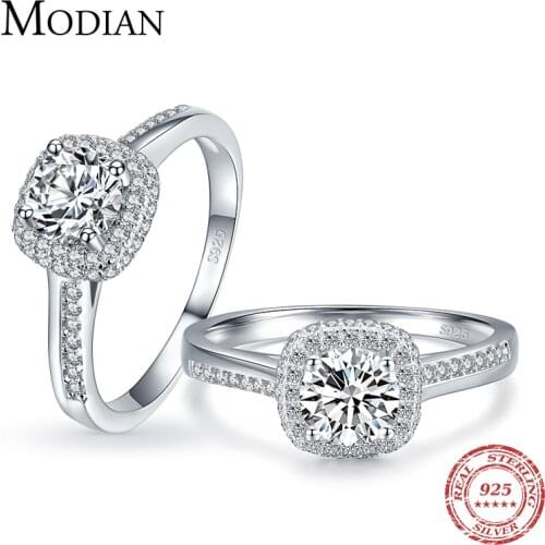 Modian Genuine 925 Sterling Silver Round Clear Cubic Zirconia Engagement Rings For Women Wedding Promise Statement Jewelry Gift