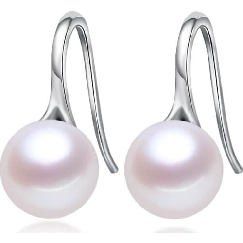 New S925 Sterling Silver Earrings Nature Fresh Water 10mm Pearl Eardrop Fine Jewelry Fashion Ornament Accessories Women