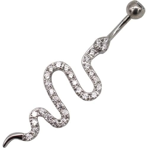 925 Sterling Silver Snake CZ Crystal Navel Belly Bar Piercing Ring A1992