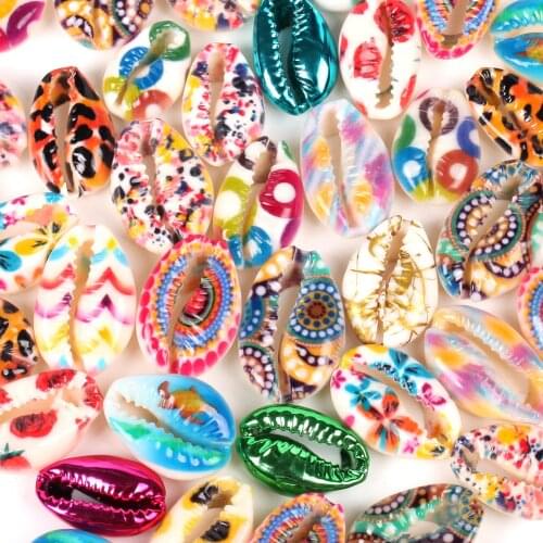 10Pcs Natural Colourful Eyes Seashell Cowrie Conch Loose Spacer Beads Beach DIY for Jewelry Making Sea Shells Bracelet 10-20mm