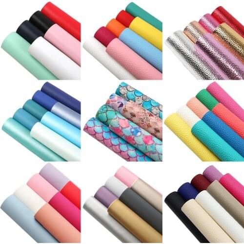 15x21cm Rainbow Color Solid Glitter Litchi Faux Synthetic Leather Set For Bows Handbag Crafts DIY Handmade Vinyl,1Yc10089