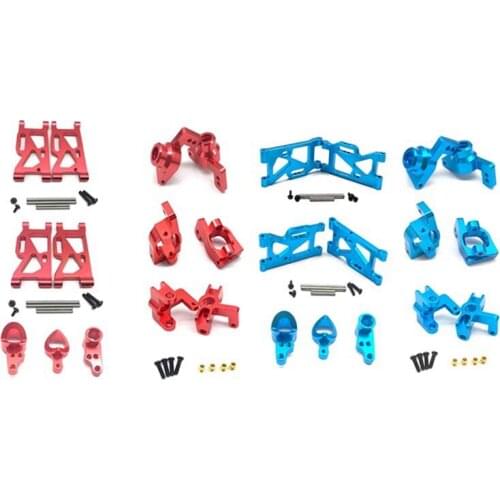 2 Set Metal Steering Swing Arm Base C Rear Hub Seat Assembly Upgrade Parts for Wltoys 144001 1/14 RC Car, Red & Blue